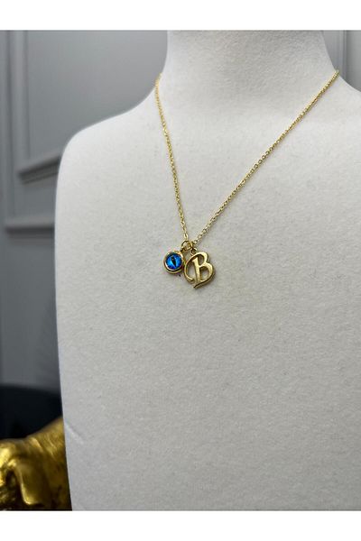 Store B Letter Necklace - Evil Eye Beaded Lettered Steel Chain