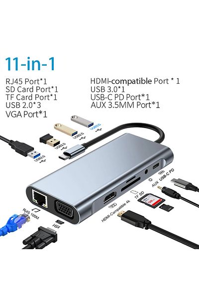 EOENKK موزع USB C 11 في 1 من النوع C وموزع Thunderbolt 3 ومحطة إرساء ومحول للكمبيوتر المحمول مع جهاز Macbook Air