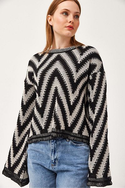 CALİENTE Tricotaj cu model în zig-zag Pulover negru