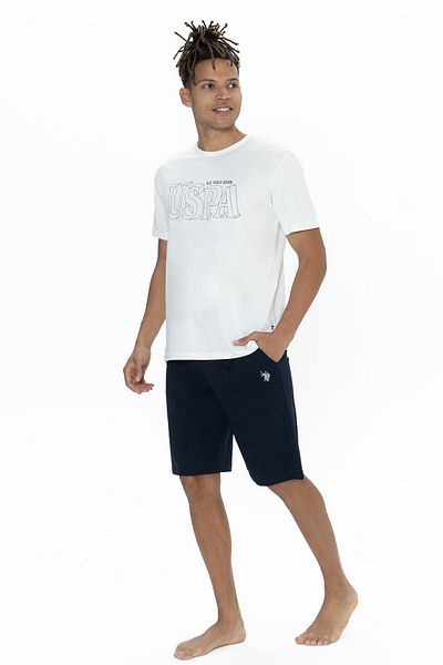 U.S. Polo Assn. U.S. Polo Assn. 18903 Men's Short Sleeve Crew Neck 3-Piece Pajama Set-Ecru
