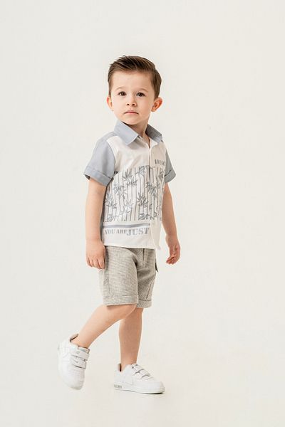 Titimixkids Boy's Leaf Patterned Double Suit Shirt Shorts 1-4 Years
