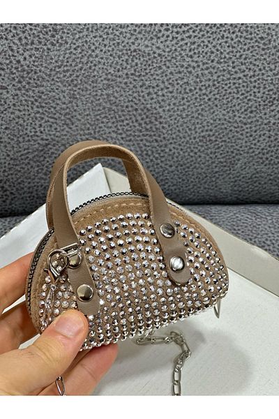 ESTUTE Geantă Crossbody Mini Pietre cu Curea Lanț 10x7 Cm