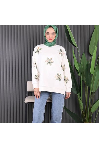 Lonca Tekstil Women's Tulle Floral Patterned Tunic / Sweat
