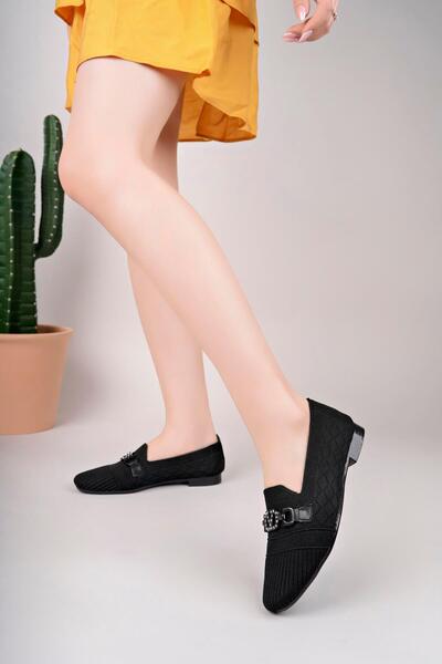 Aymood Buckle Knitwear Ballerina Black Women's Knitted Ballerina Shoes Women's Shoes Casual Shoes