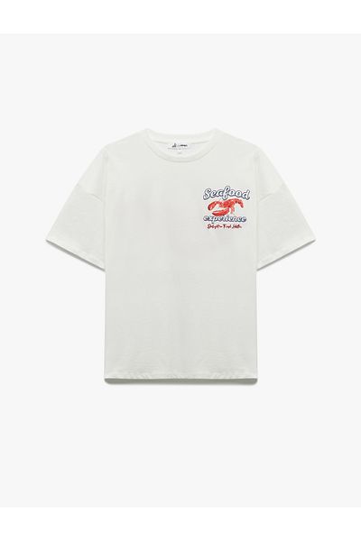 Koton Short Sleeve Relaxed Fit Cotton Crew Neck Back Printed T-Shirt