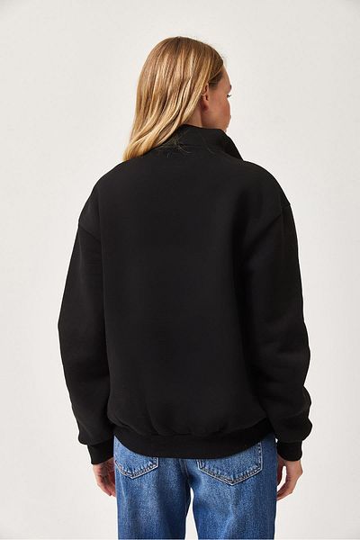 CALİENTE Hanorac oversize cu guler ridicat cu fermoar brodat Nyc, negru
