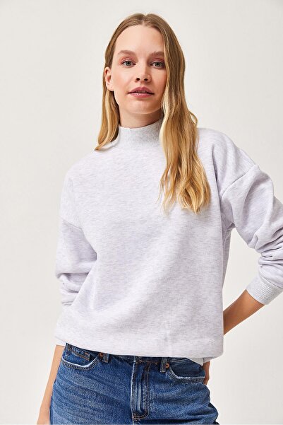CALİENTE Turtleneck Raised 3 Thread Knitted Sweatshirt Gray
