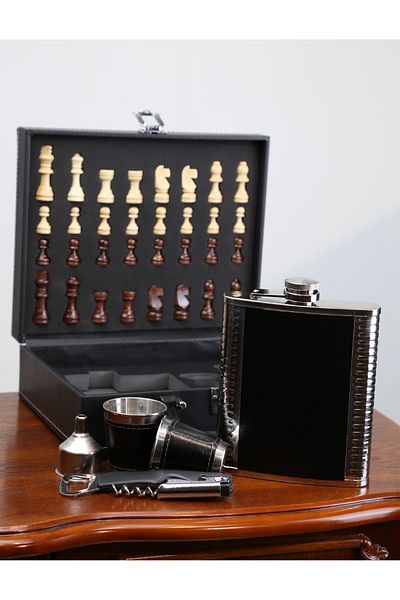 imsaconcept Flask Set with 2 Glasses, Chess, Corkscrew for Anniversary, Gift for Lover