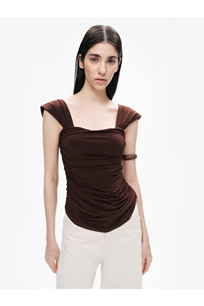 Nocturne Kalın Askılı Drape Detaylı Bluz