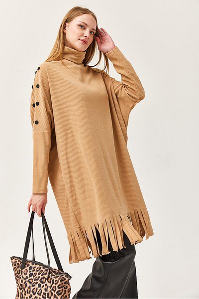 CALİENTE Button Detailed Tasseled Tunic Mink