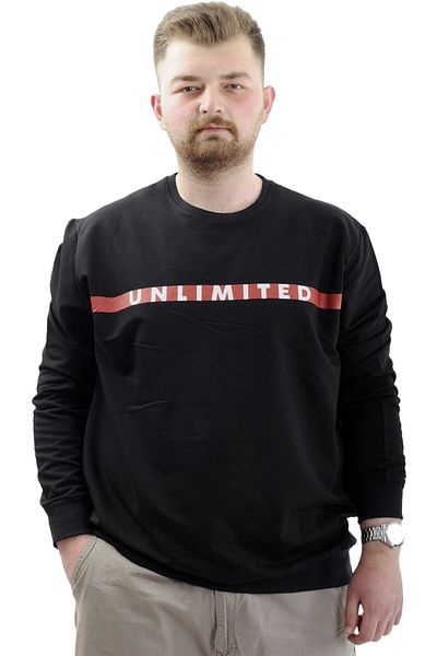 ModeXL Ανδρικό φούτερ μεγάλου μεγέθους - Crew Neck Unlimited U24171 Μαύρο