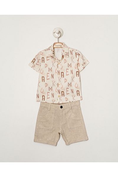 Titimixkids Letter Digital Printed Shirt Shorts Double Children's Set 1-4 Years