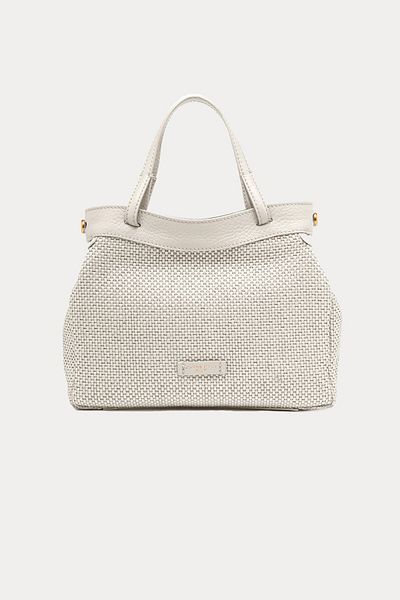 GIANNI CHIARINI Ottavia Leather Combination Straw Knit Shoulder Bag
