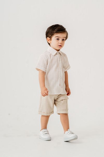 Titimixkids Boy's Titimix Embroidered Top and Bottom Double Set Shirt Shorts 9 Months - 4 Years