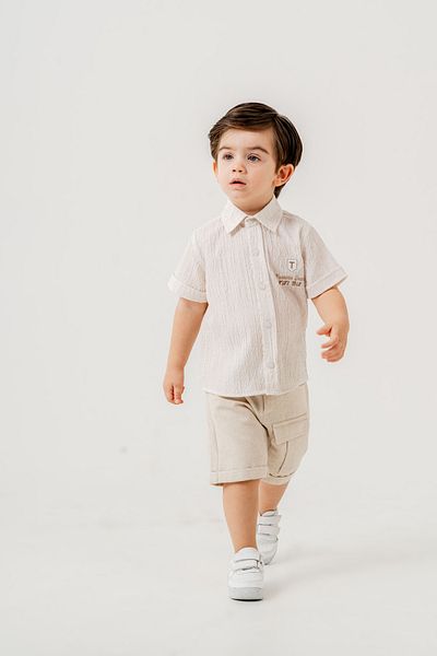 Titimixkids Boy's Titimix Embroidered Top and Bottom Double Set Shirt Shorts 9 Months - 4 Years