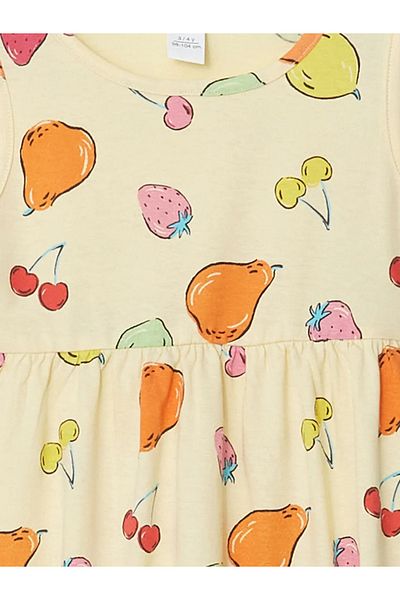 LC Waikiki LCW Kids Ecru Crew Neck Floral Κοριτσίστικο Χτενισμένο Βαμβακερό Φόρεμα