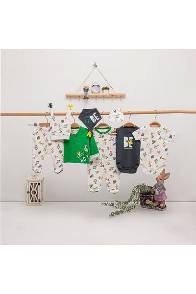 İmaj Baby Boy Green Safari 8 Piece Hospital Release, Bodysuit Set, Baby Suit