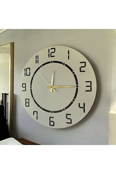 AA Shop Siyah Beyaz Renk Desenli Sayılı Hediyelik Ahşap Sessiz Duvar Saati 50cm