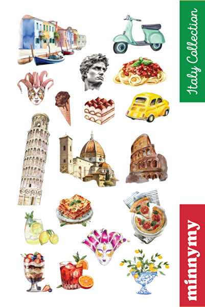 Minnymy Italy Collection Sticker, Çıkartma, Ajanda, Günlük, Planlayıcı, Bulle...
