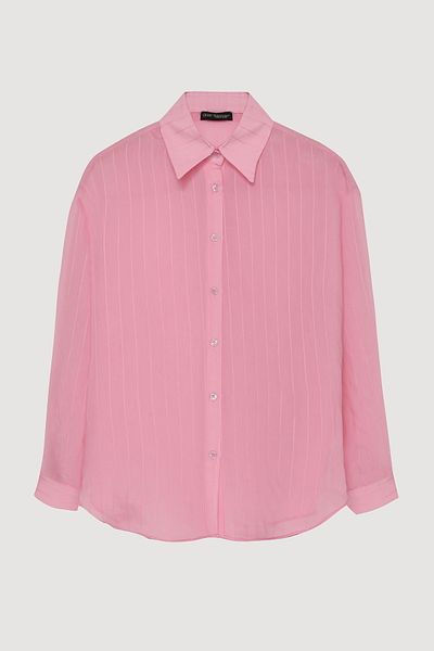 Quzu Ροζ ριγέ πουκάμισο Oversize - Κουμπωτό