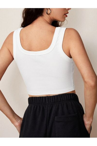 MOONBULL Body crop cu bretele din țesătură elastică cu guler pătrat pentru femei