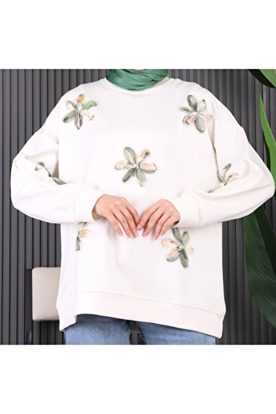 Lonca Tekstil Women's Tulle Floral Patterned Tunic / Sweat