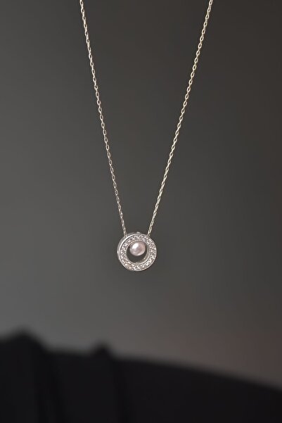 Papatya Silver 925 Ayar Gümüş Rodyum Kaplama Incili Yuvarlak Kolye