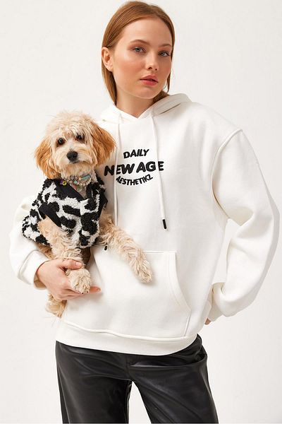 CALİENTE Oversize Hooded Kangaroo Pocket Sweatshirt White