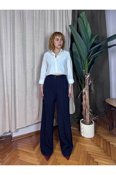 Bak'ap High Waist Palazzo Fabric Trousers with Pleated Waist Detail