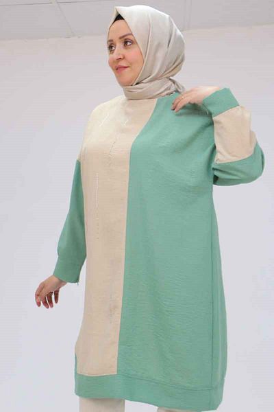 Eslina تونيك كتان مقاس كبير 58006 - مزيج من لونين