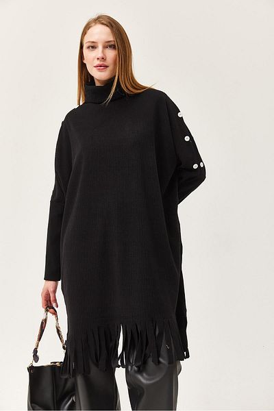 CALİENTE Button Detailed Tasseled Tunic Black