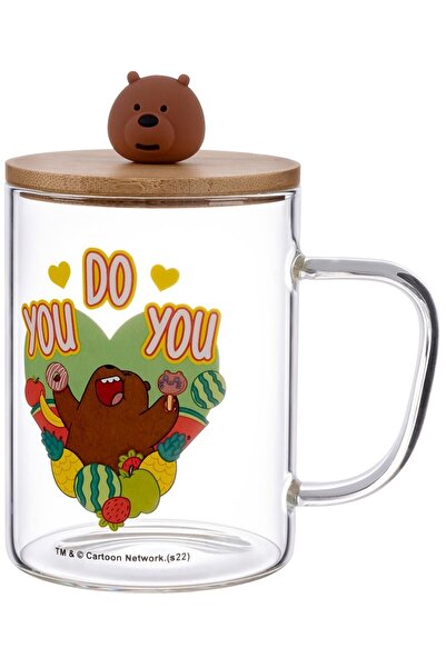 Miniso We Bare Bears Lisanslı Ahşap Kapaklı Borosilikat Cam Bardak- Boz Ayı
