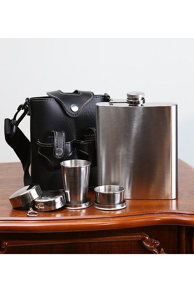 imsaconcept 2 Pieces Keychain Folding Shot Glass Flask Set with Leather Bag for Anniversary, Gift for Lover