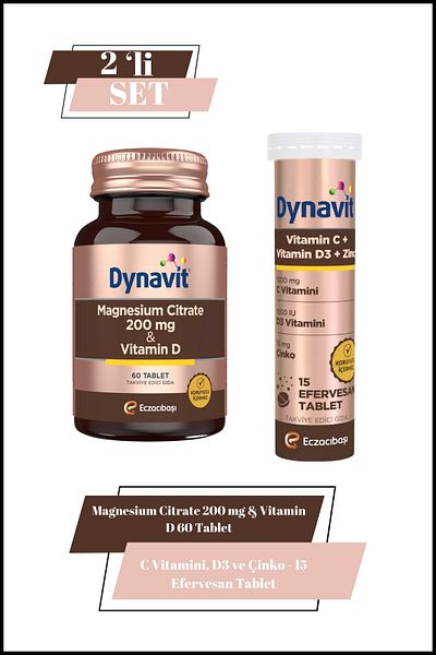 Dynavit Magnesium Citrate 200 Mg & Vitamin D & C Vitamin, D3 & Zinc-15 Effervescent