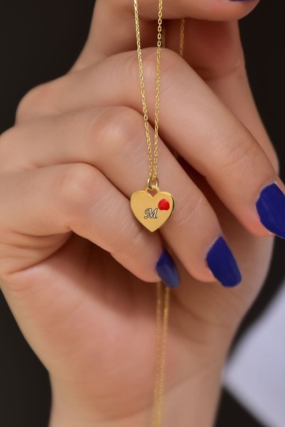 Papatya Silver 925 Ayar Gümüş Gold Kaplama M Harfli Mineli Kupa Kalp Kolye