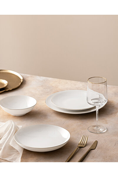 Madame Coco Ravello 6 Kişilik 24 Parça Yemek Takımı - Beyaz/Gold