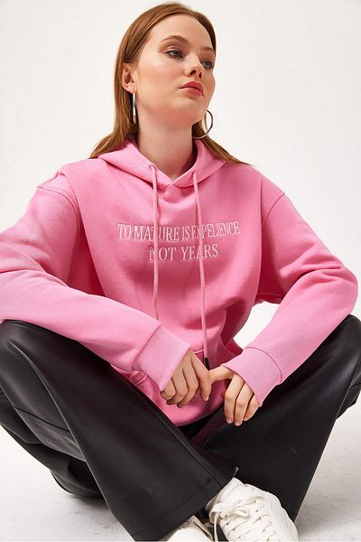 CALİENTE Oversize Hooded Kangaroo Pocket Sweatshirt Pink