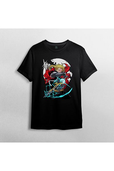 Pixxa FullMetal Alchemist Edward Elric Unisex 100% βαμβακερό μπλουζάκι με λαιμόκοψη μοντέλο 2