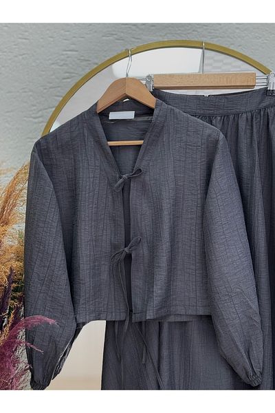 Ebrar Store Derya Laced Skirt Suit-Br8617 Anthracite