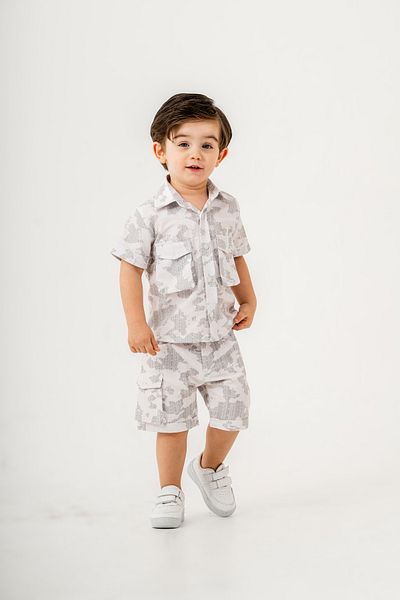Titimixkids Boy's Pocket Detailed Shirt Shorts Suit 1-4 Years
