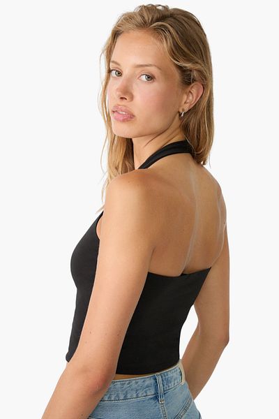 VODENS Μαύρο 95% βαμβακερό γιακά με διπλό στρώμα Crop Top Body