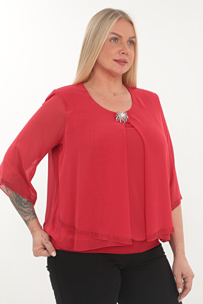 KİFAYET 22632 Broşlu Etek Ucu Taşlı Şifon ve Sandy Abiye (R)