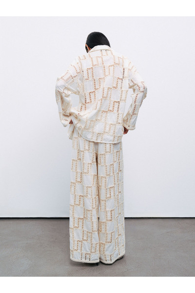 Nocturne Ecru Jacket for Women - Relaxed Fit, Shirt Neck, Belt Detail, Double Front Buttons N25Yn5271-Ekru