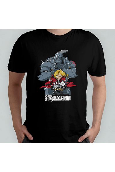 Pixxa Unisex 100% βαμβακερό FullMetal Alchemist Edward Elric T-Shirt με λαιμόκοψη μοντέλο 3