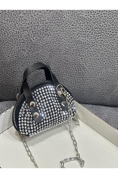 ESTUTE Geantă Crossbody Mini Pietre cu Curea Lanț 10x7 Cm