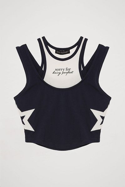 Quzu Navy Blue Halter Neck Tank Top