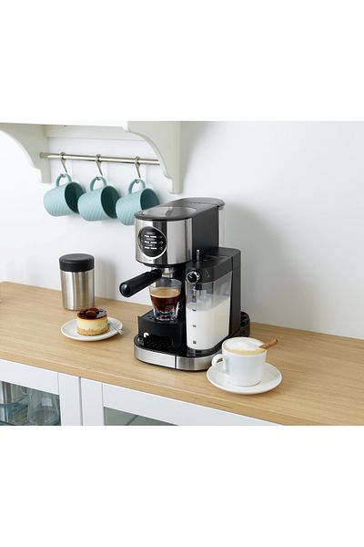 ALSAIF Electric Coffee Maker Espresso, Cappuccino, And Latte With Milk, 1.2l 1470w Black/chrome