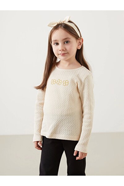 LC Waikiki Комплект от 2 детски блузи и клинове с кръгло деколте за момичета LCW Kids, бежови