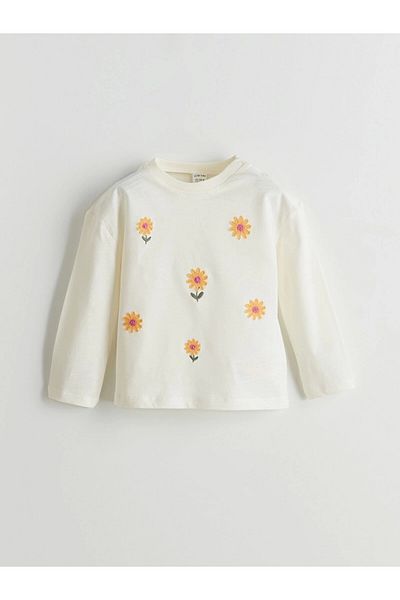 LC Waikiki Lcw Baby Ecru Crew Neck Floral Baby Girl Blouse and Leggings 2Pcs