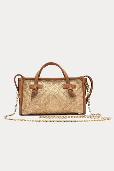GIANNI CHIARINI Marcella Joy Leather Combination Raffia Knit Shoulder Bag